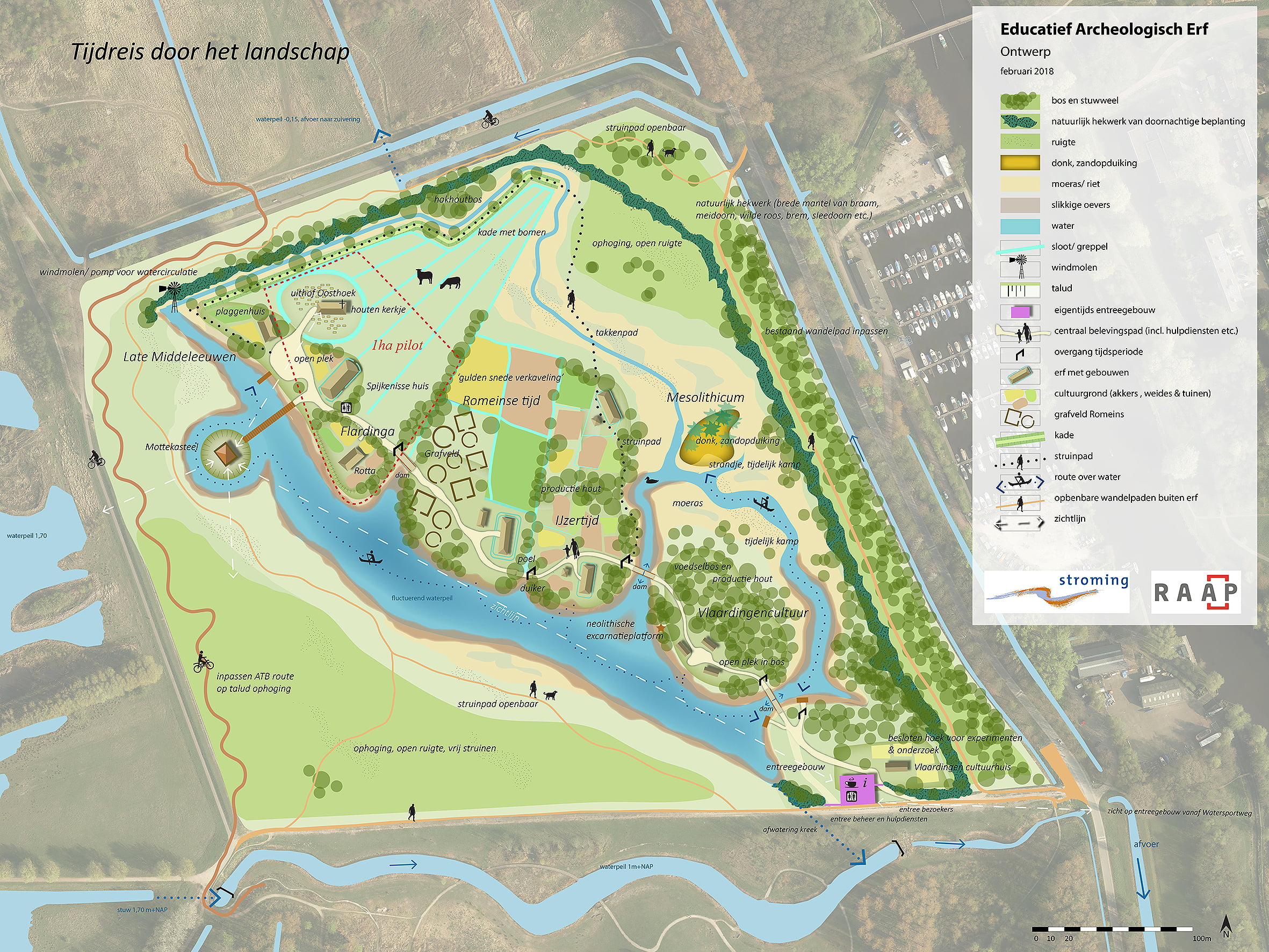 Plankaart van het educatief archeologisch erf: tijdreis door het landschap (ontwerp 2018)